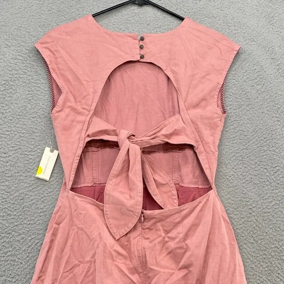 Anthropologie Dress Womens 6 Open Back Utility Pink Mini Tie Back Cap Sleeve - Picture 11 of 16